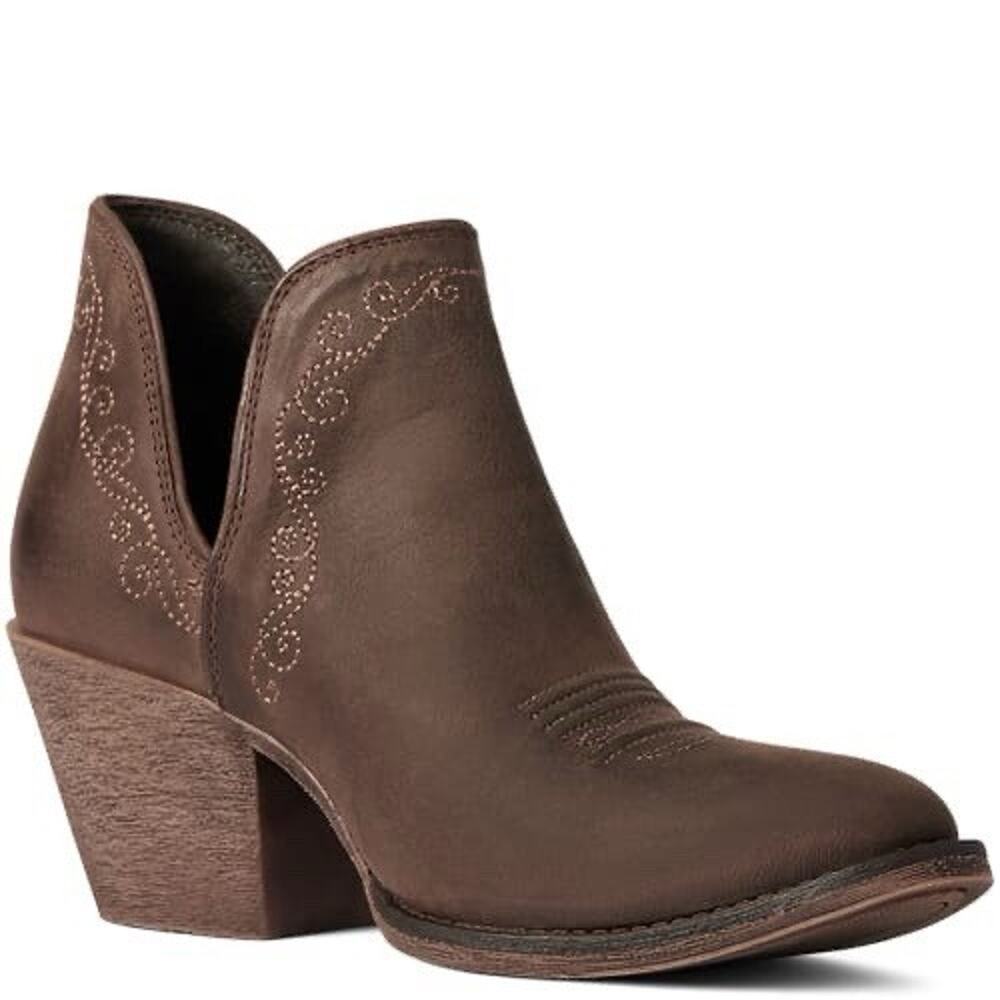 Ariat Boots Womens Size 7.5 Encore R Toe Weathered Brown Leather Western Bootie - Picture 1 of 7